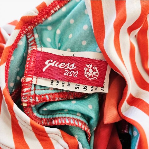 Guess Y2K Vintage Red Stripped Halter Plunge Neck One Piece Bathing Swim Suit XS - Picture 8 of 9